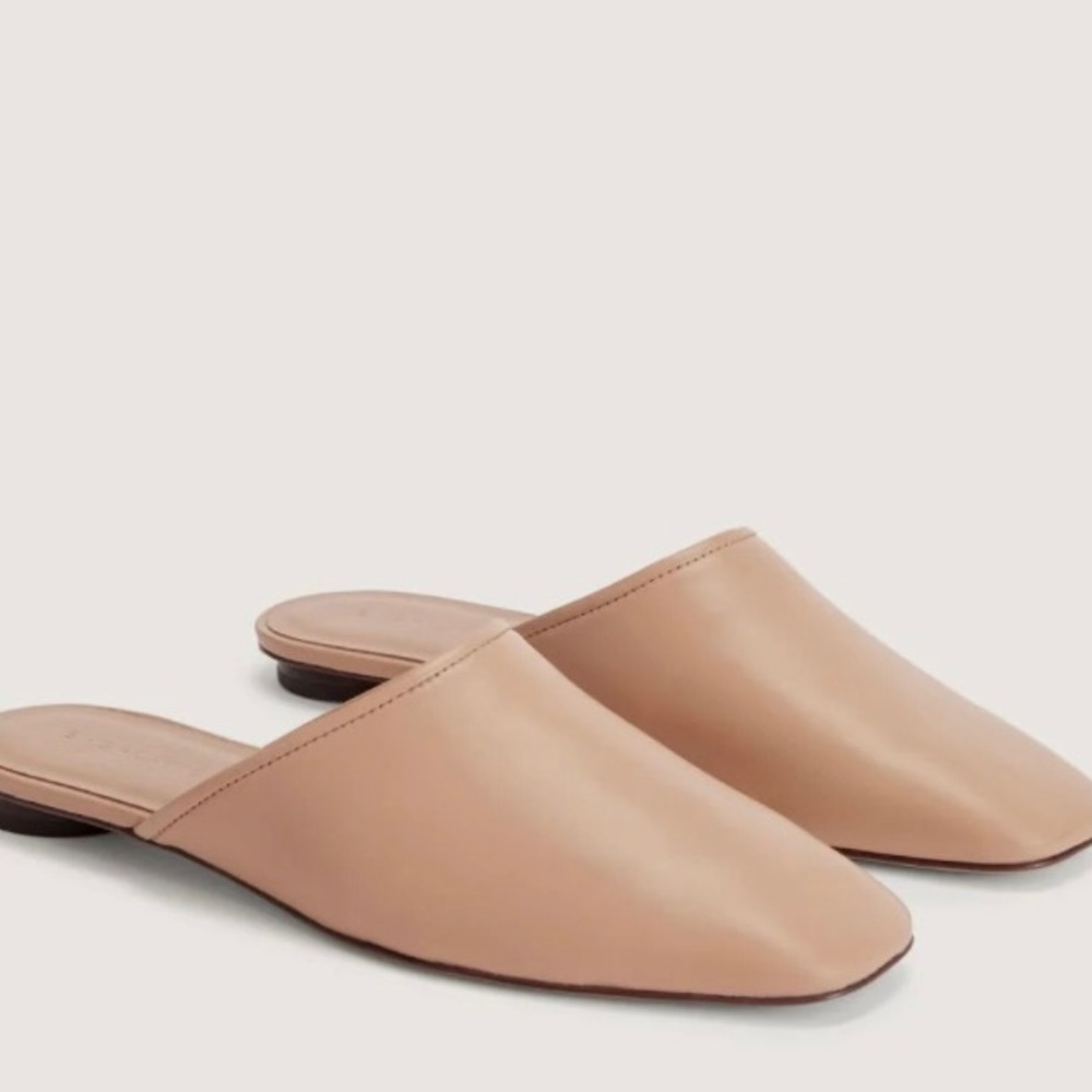 Tan faux leather mules